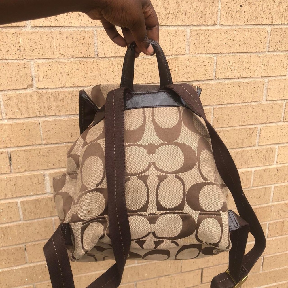 Coach Signature Monogram Brown Backpack Bag Purse Preppy Academia Y2K F21928 - Picture 2 of 7